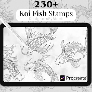 Koi Fish Procreate Stamps: Japansk linjekonstpenselset (digital nedladdning)