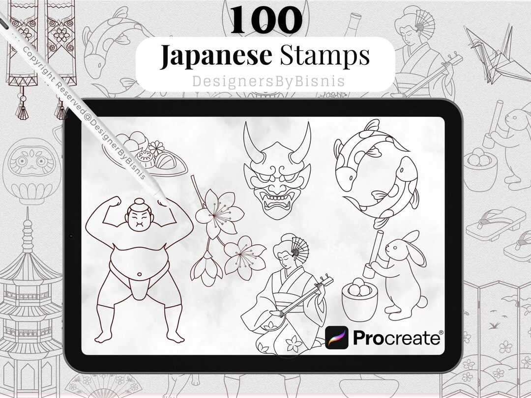 100+ Japanese Procreate Stamp Brush Set: Symbols, Patterns, and Clipart ...