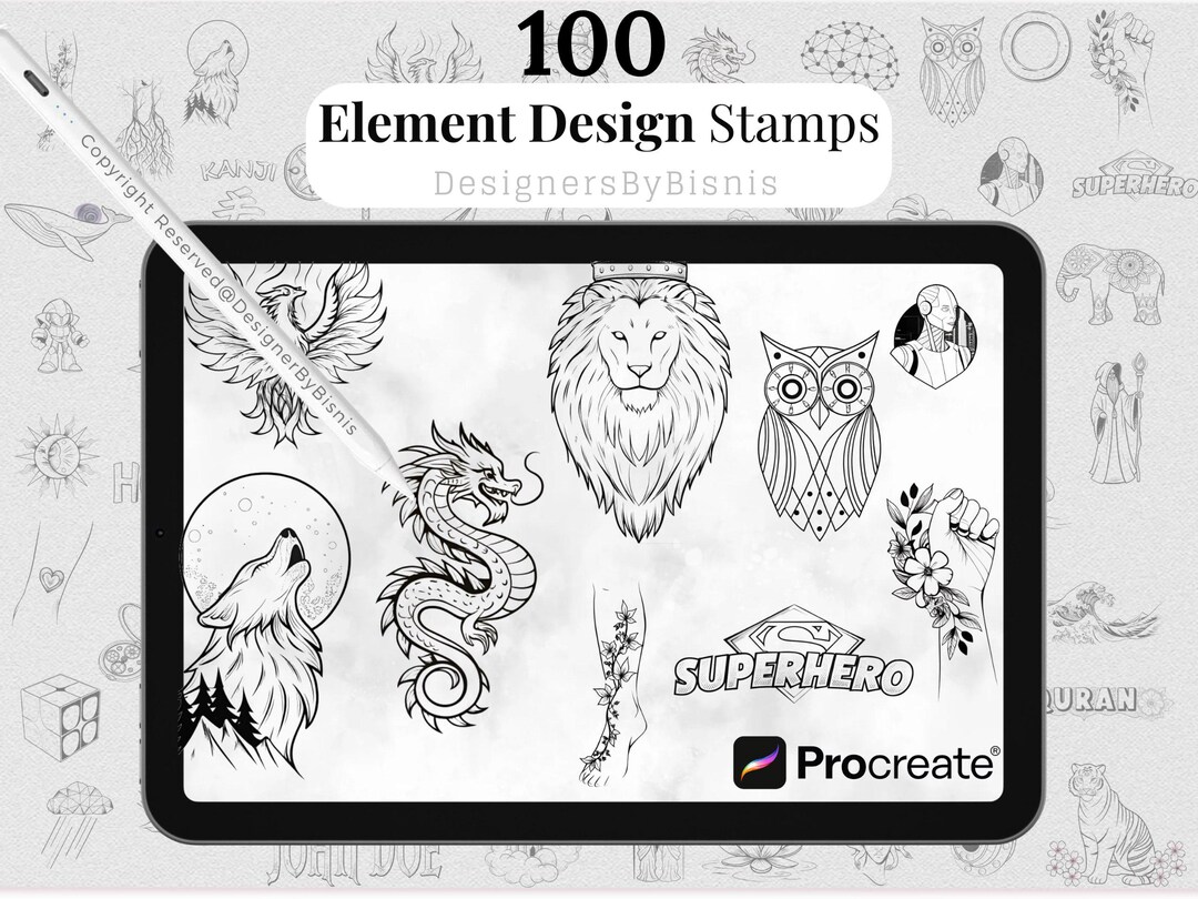 100+ Procreate Stamp Brush Set: 100+ Hand-drawn Design Elements ...