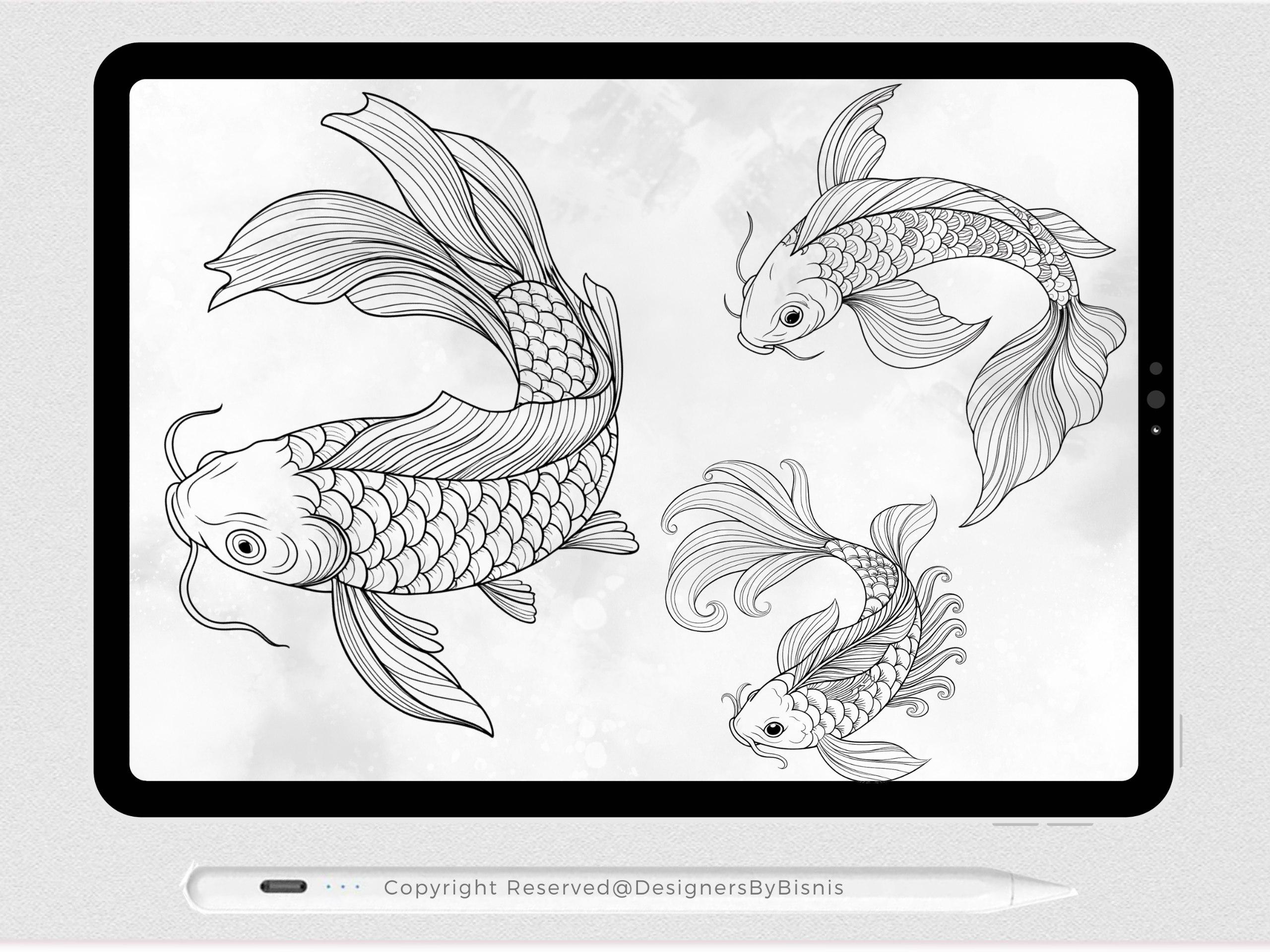 Procreate Koi Fish Tutorial Koi Fish Procreate Stamps: Japanese Line Art Brush Set (digital ...