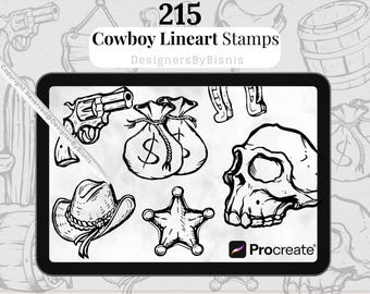 Cowboy Western Procreate Stamp Brushes: Wild West Line Art (Digital Download)