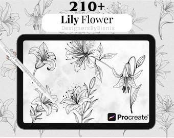Carimbos de flores de lírio Procreate: conjunto de pincéis botânicos (arquivos Procreate e ABR)