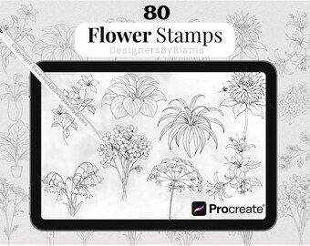 80 Flower Stamps for Procreate | Botanical Stamp Brushes for Digital Art & Floral Designs