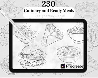 Culinary Dishes Procreate Stamps: Food Brush Set (230)