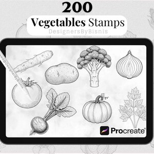Grönsaksstämplar för Procreate: 200 linjekonstgrönsakspenslar (digital nedladdning)