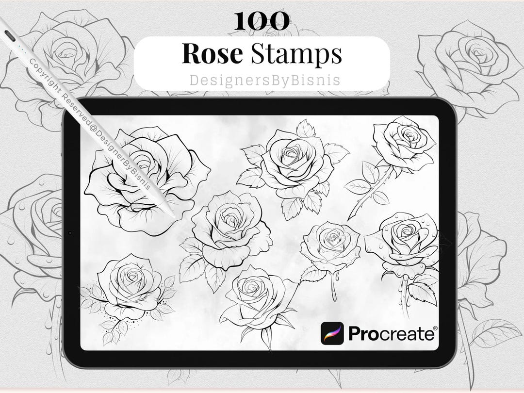 Rose Procreate Stamp Brush Set: 100+ Floral Stamps (commercial Use ...