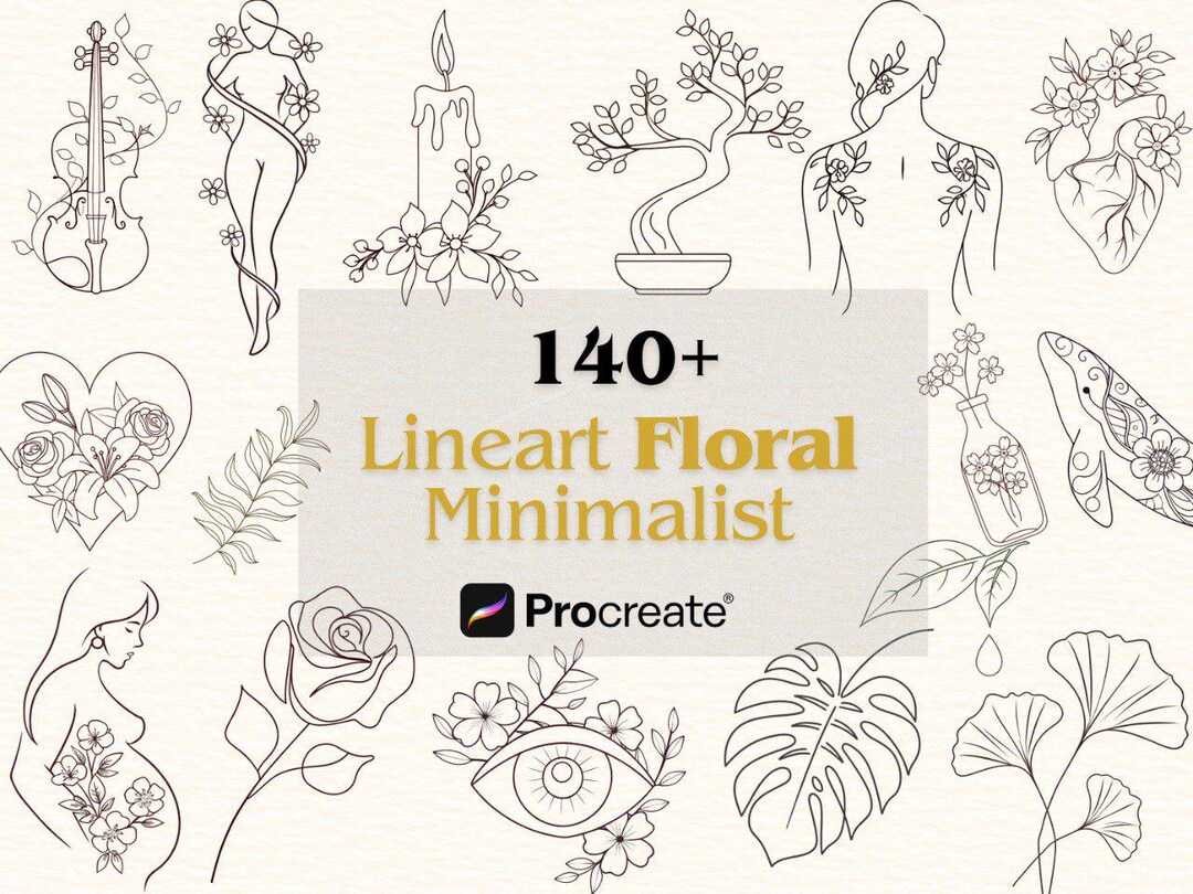 140+ Minimalist Floral Line Art Stamps for Procreate | Elegant ...