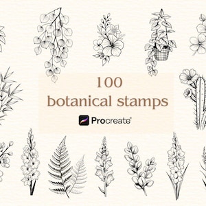 100+ Botanical Procreate Stamps | Floral & Leaf Stamp Brushes for Procreate | Hand-Drawn Flowers, Plants, Leaves and Nature Elements |