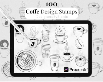 100 Coffee Procreate Stamp Brushes | Hand-Drawn Cafe Line Art (Digital Stamps)