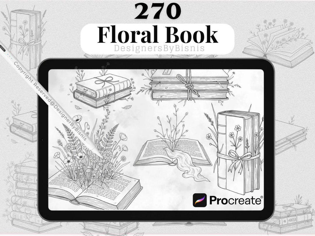 270 Floral Book Procreate Stamps | Botanical Line Art Brushes | Digital ...