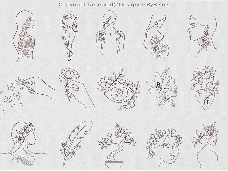 140+ Floral Line Art Stamps: Minimalist Botanical Brushes for Procreate ...