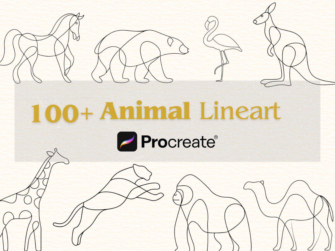 100+ Minimalist Animal Line Art Stamps for Procreate | Simple & Modern Animal Brush Set"