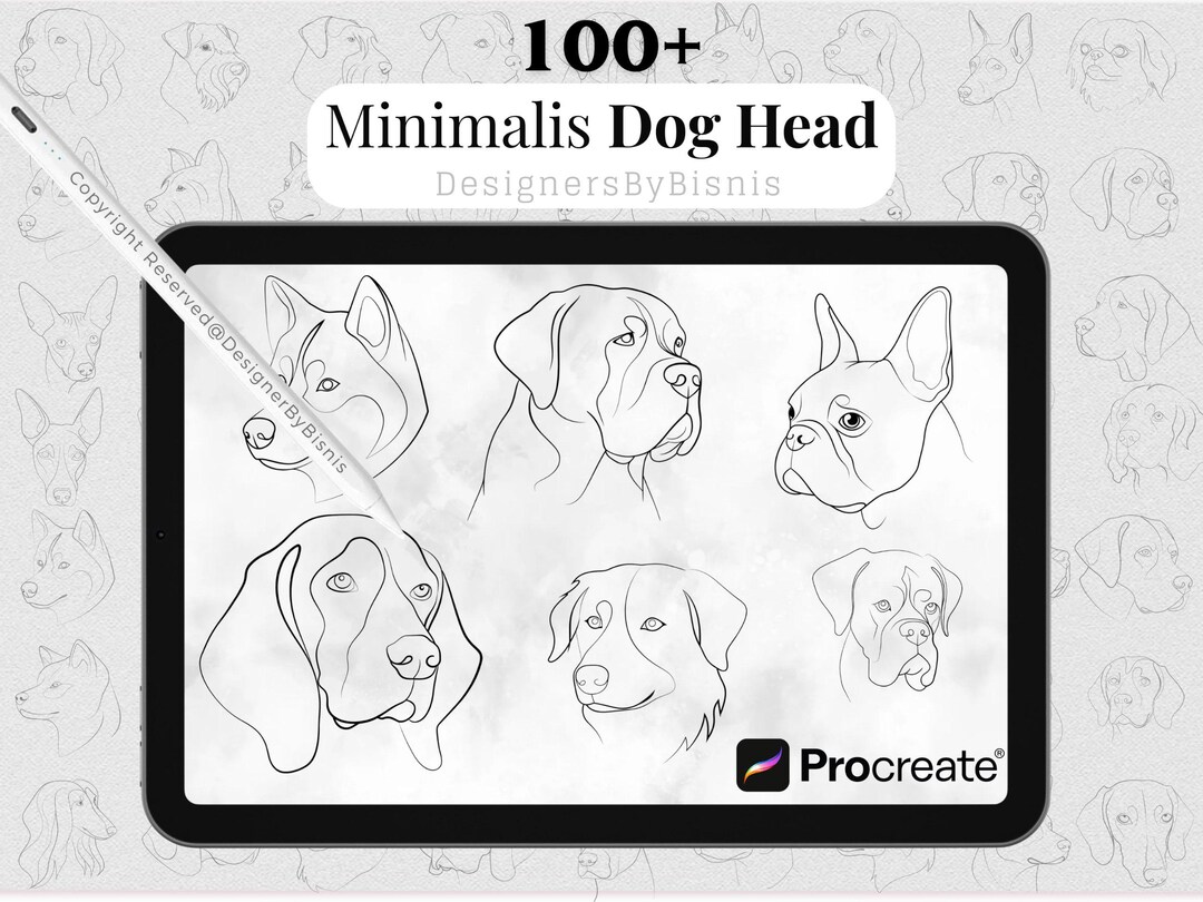 100 Minimalist Dog Head Procreate Stamps: Line Art Pet Portraits (brush ...