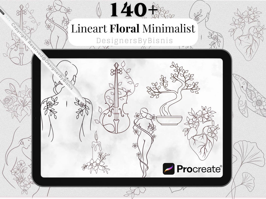 140+ Floral Line Art Stamps: Minimalist Botanical Brushes for Procreate ...