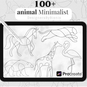 100+ Minimalist Animal Line Art Stamps for Procreate | Simple & Modern Animal Brush Set"