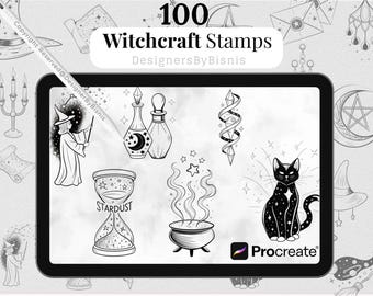100+ Witchcraft Procreate Brushes: Celestial, Mystical Stamps (Digitaler Download)