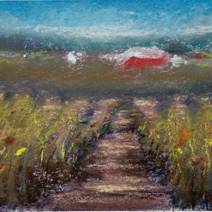 Pintura original em pastel suave - The Vineyard Landscape Wall Art - Belas artes para decoração de casa e presentes