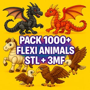 Pack STL Flexi Animals +1000 Articulated 3D Models | STL + 3MF Files for 3D Printing | Google Drive Link | Instant Download