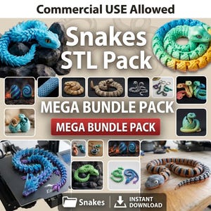 Snake STL Bundle, 3D Printable Snake Models, Reptile Figures & Flexi Designs