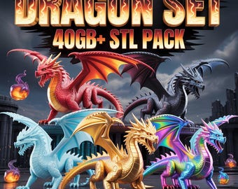 Dragon Empire Set STL-paket 40 GB+ | 3D-utskrivbart fantasydrakarpaket | Ledade statyer, byster och modeller av mytiska varelser