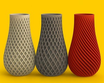 Spiral Vase STL Set | 3 Different Vase Designs | 3D Printable Spiral Vases | Modern Home Decor STL | Vase Mode Friendly | DIY 3D Print Art