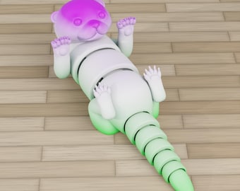 Brinquedo de lontra flexível para impressão 3D em STL | Arquivo STL articulado para diversão antiestresse | Modelo para download digital instantâneo, brinquedo de mesa, brinquedo infantil