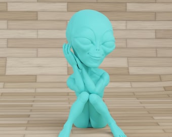 Archivo STL de un adorable alienígena pensativo / Modelo 3D articulado de un extraterrestre pensativo / Descarga digital de un juguete articulado de un alienígena gris / Figura STL de un alienígena pensativo estilo chibi