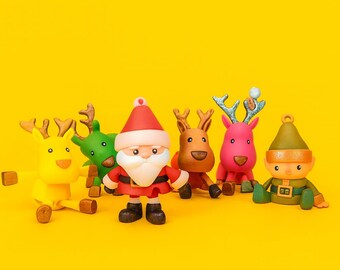 Ledade julleksaker i STL-paket | Flexi Holiday Toys | 3D-utskrivbar julmodell | Ledad festlig figur | Flexi Desk Toys i STL