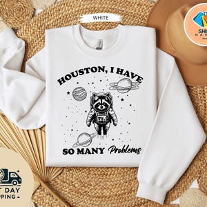 Houston I Have So Many Problems Shirt, Womens Raccon Meme Graphic T-Shirt, Galaxy Graphic, Retro 90s Graphic Shirt, Raccoon In Space Shirt