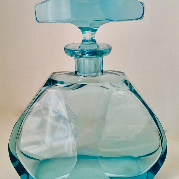 Vintage Glass Decanter Gorgeous Aqua Blue Color With Glass Stopper Mid Century Modern Decor