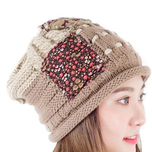 Reversible Handcrafted Patchwork Knit Hat with Plush Lining