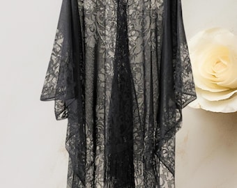 Romantic Lace Floral Open Front Shawl, Party Dress or Beach Cover-Up, Elegant Lightweight Kimono Chic Resort Wear