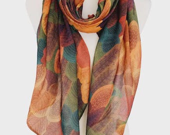 Orange-Multi Multicolor Trees Colorful Leaves Scarf