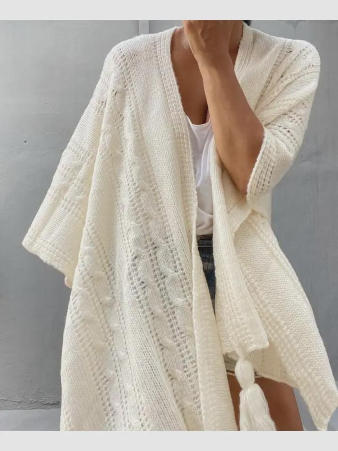 Chunky Cable Knit Tassel-accent Ruana Poncho Cape - Etsy