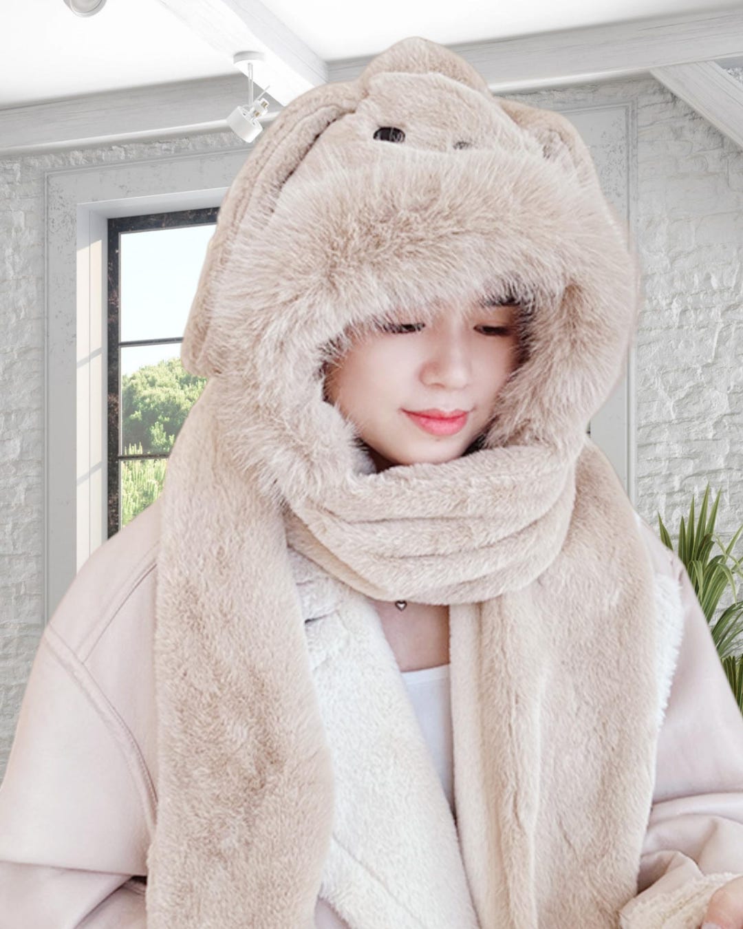 Plush Rabbit Hat With Built-in Long Scarf and Pocket Mitts - Etsy