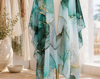Teal-Green Marble Kimono