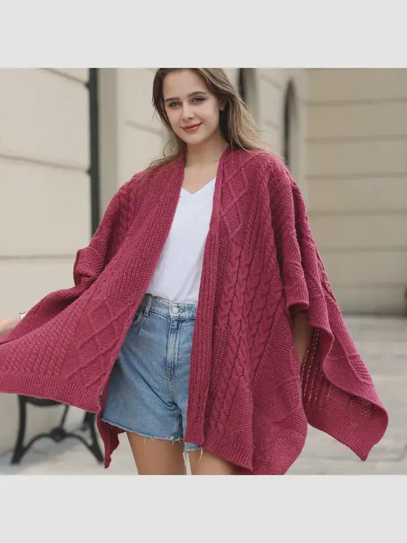 Signature Cables & Braids Patterned Ruana/rib Knit Ruana Wrap: Boho ...