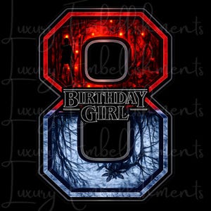 Stranger Things-inspirerad 8-årsdagsflicka Retro Digital nedladdning PNG