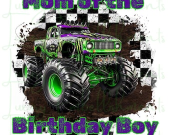 Mama, Papa, Oma, Opa Grüner Monstertruck Geburtstagsfamilie Design: Monstertruck Grabbagger Familie Passende PNG