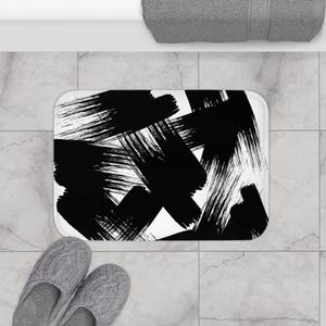 Modern Abstract Bath Mat | Stylish Bathroom Decor, Black and White Bath Rug, Home Spa Accessories, Cozy Gift Idea, Minimalist Shower Mat