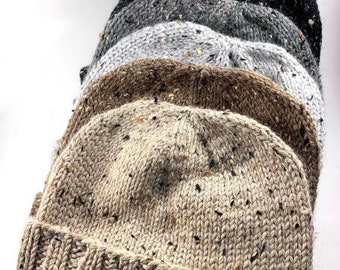 Bonnet en tweed d'alpaga tricoté à la main, casquette de montre, chapeau de pêcheur, tuque, couleurs naturelles, unisexe