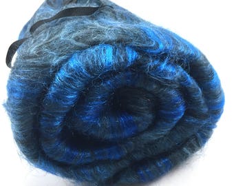 Spinning Fiber - Smooth Batt - Alpaca, Silk, Firestar - Black Sapphire - 4 oz