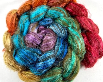 Spinning Fiber - Alpaca & Tussah Silk Combed Top - Chocolate Rainbow roving