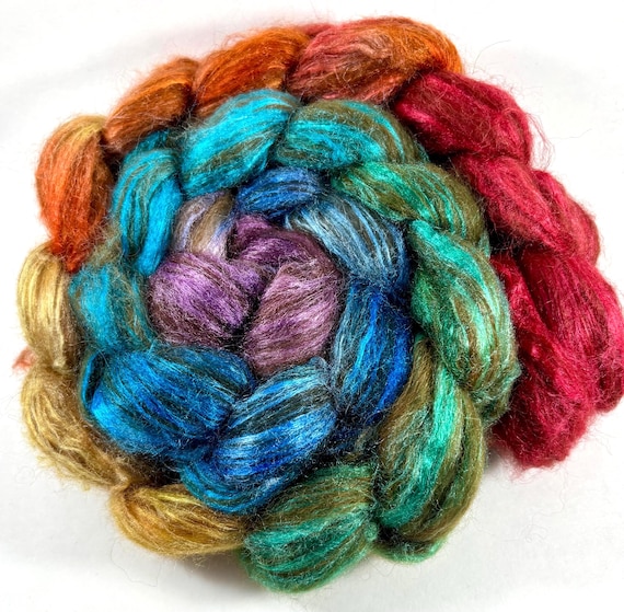 Spinning Fiber - Alpaca & Tussah Silk Combed Top - Chocolate Rainbow roving