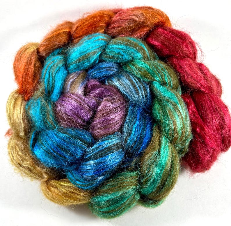 Spinning Fiber - Alpaca & Tussah Silk Combed Top - Chocolate Rainbow roving image 1