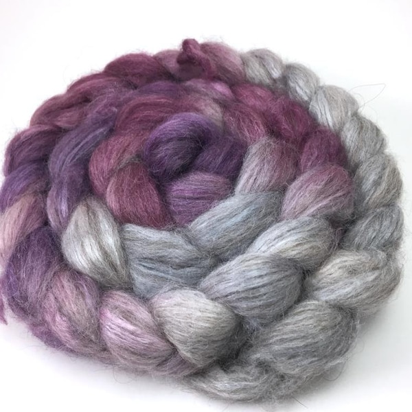 Spinning Fiber - Alpaca/Silk  Roving Combed Top - Silver Chalice