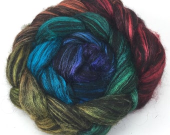 Spinning Fiber - Alpaca & Tussah Silk Combed Top - Black Rainbow roving