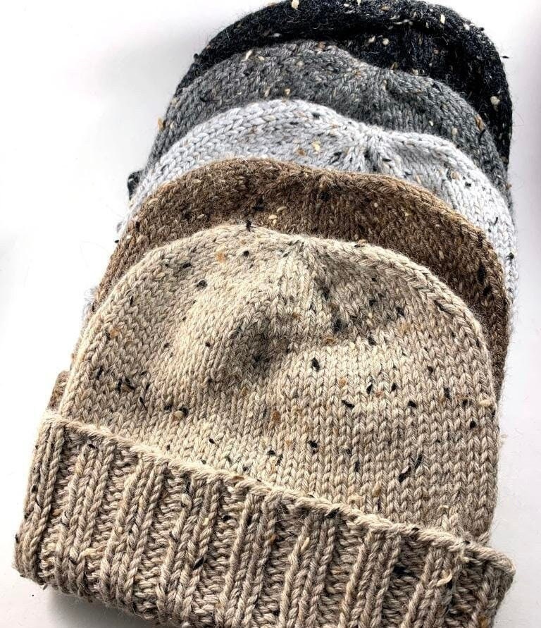 Alpaca tweed hat hand knit, watch cap, fisherman hat, toque, natural colors, unisex