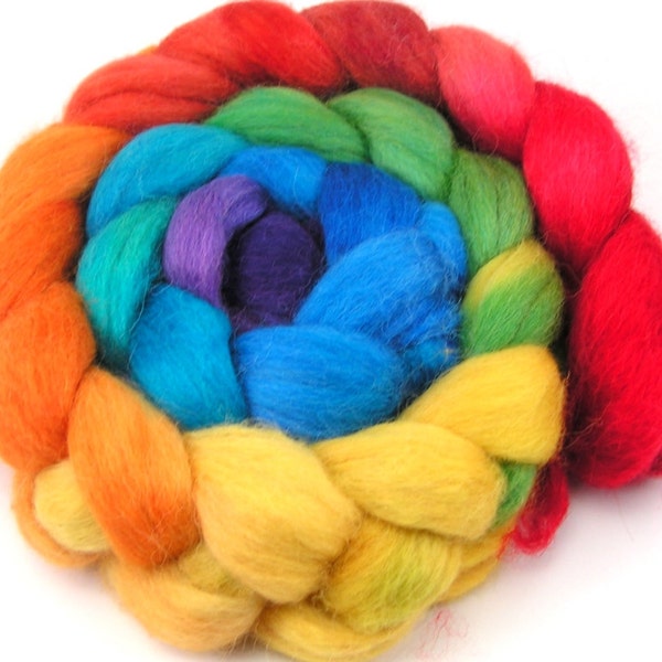 Alpaca/Merino/Silk Combed Top - spinning fiber - Bright Rainbow gradient roving