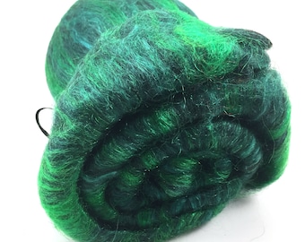 Spinning Fiber - Smooth Batt - Alpaca, Silk, Firestar - Black Emerald - 4 oz